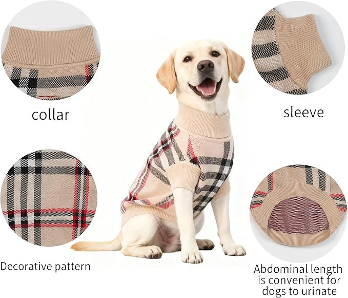 Small/Medium Dog Sweater, Warm Dog Winter Coat w/Sleeves, Comfortable High Neck & Leash Hole, Premium Dog Clothes for Labrador-Best for Holidays, Daily Walks XL Apricot