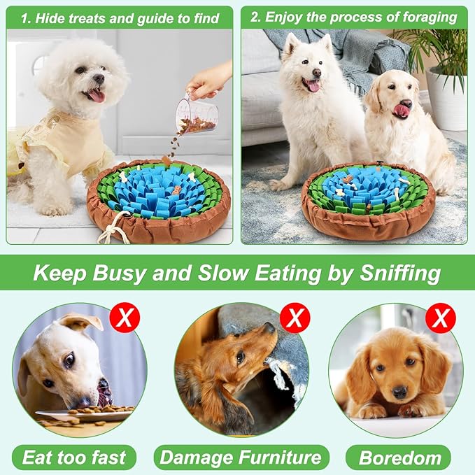 Vivifying Snuffle Mat for Dogs, Adjustable Sniff Mat for Slow Eating and Keep Busy, Interactive Enrichment Toys for Mental Stimulation (Blue&Green)
