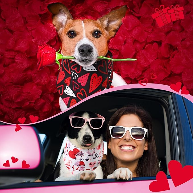 Reginary 72 Packs Valentine's Dog Bandanas Bulk Dog Heart Red Bandanas Valentine Pet Scarf Bibs Triangle Puppy Bibs Adjustable Puppy Scarf for Pet Costume Accessories