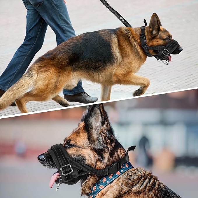 SlowTon Soft Dog Muzzle, Adjustable Padded Nylon Muzzle for Large Medium Dogs Anti Chewing Barking Biting, Allow Dog Pant & Drink (Black, M)