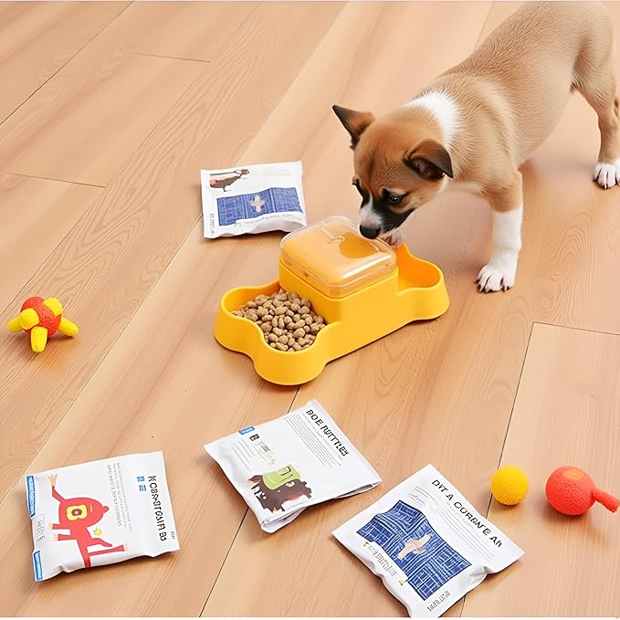 Interactive Dog Treat Dispenser Toy, Dog Slow Feeder for Mental Stimulation, Food Puzzles for Cats & Dogs to Prevent Boredom, Anxiety, Easy to Fill & Clean(Yellow).