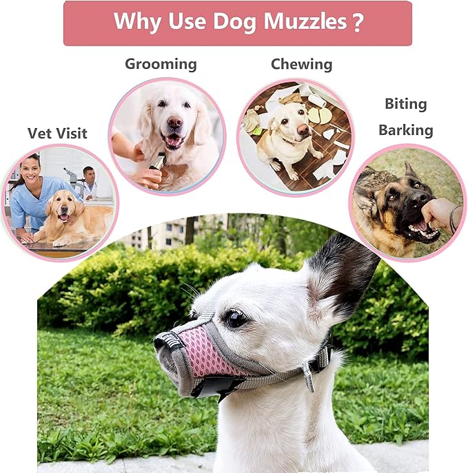 Extra Small Dog Muzzle XS for Grooming Barking Chewing, Barkless Soft Mesh Muzzles to Prevent Eating Poop Things,Best for Aggressive Dogs (Grey-Pink)