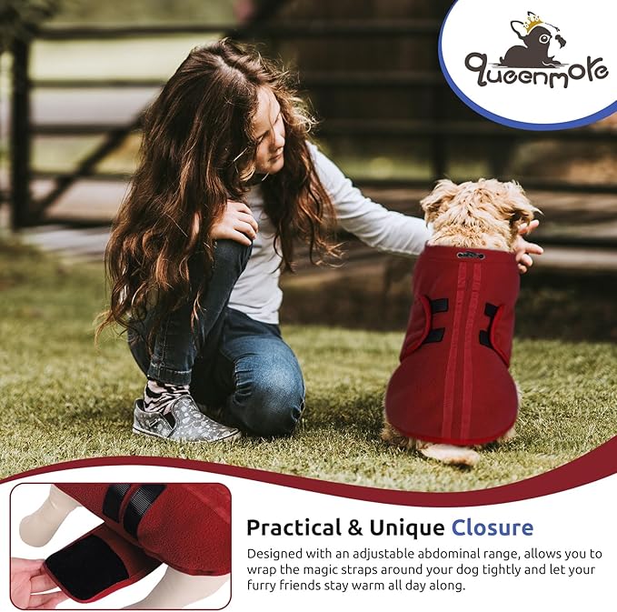 Queenmore Large Dog Sweater, Soft Fleece Vest Pullover Dog Jacket with Leash Hole, Warm Winter Dogs Clothes Cold Weather Doggy Dachshund Sweaters for Large Dogs Cats Boy or Girl (Burgundy, L)