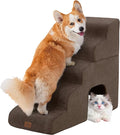 Joydeco Dog Stairs for Bed 29" H, 5-Step Pet Steps for Small Dogs and Cats, Dog Steps for High Bed, Non-Slip Balanced Ramp Indoor Pet Stairs, Brown
