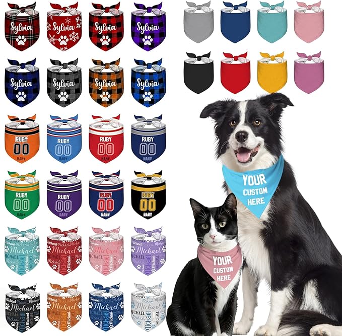 Custom Dog Bandana Personalized Dog Bandanas with Name Logo Customized Cat Neckwear Pet Scarf Triangle Bibs for Small Medium Large Dogs Cats Pets Solid