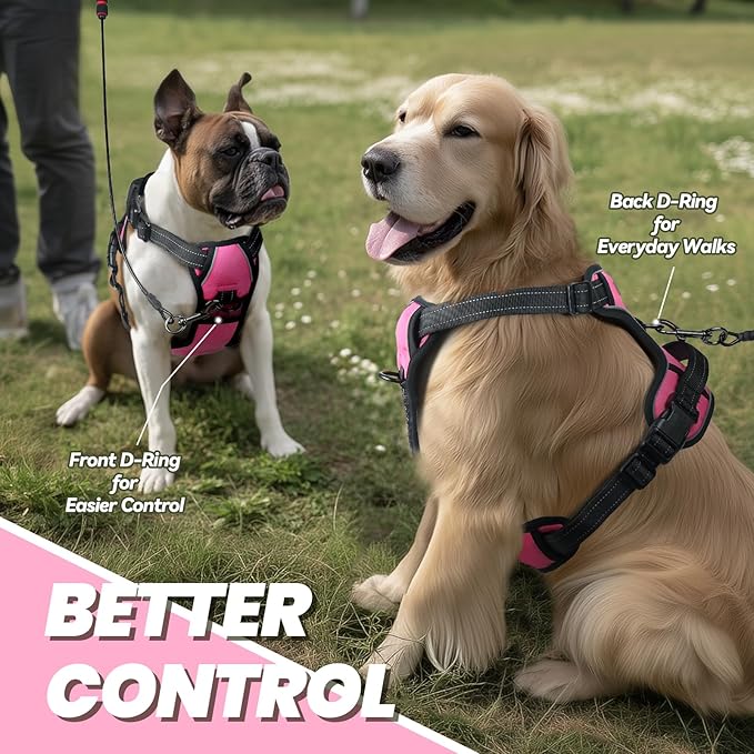 VIVAGLORY Dog Harness Easewalk No Pull Dog Harness with Handle Front Clip & Back Clip for Training Walking Lifting, No Pull Adjustable Easy On Padded Comfortable for Pet, XS, Pink - Plain