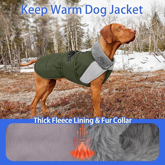 MIGOHI Comfortable Large Dog Coat - Waterproof Dog Coat with Reflective Strips,Windproof XXL Dogs Jacket with Warm Turtleneck, Snow Coats for Large Dogs,Labrador Golden Retriever,2XL,ArmyGreen
