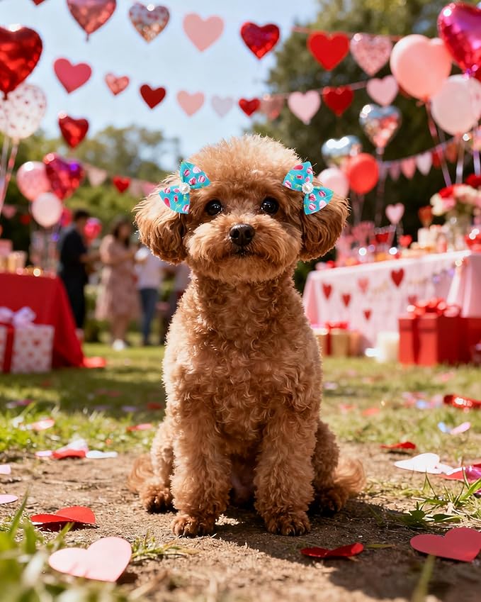 PET SHOW 20 Pack Valentines Dog Hair Bows with Alligator Clips for Small Medium Dogs Bowknot Hair Clips Cat Puppy Yorkshire Grooming Hair Accessories Rose Red Pink for Party Costumes