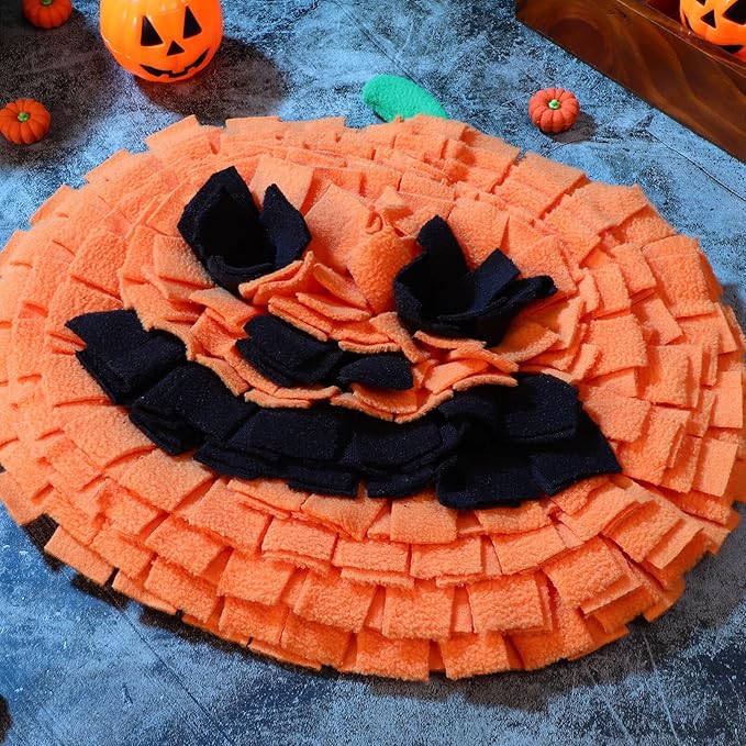 POPETPOP Dog Snuffle Mat Pumpkin Sniffing Feeding Mat for Large Breeds Compact Lightweight Dog Puzzle Toy Bright Design for Healthy Behavior