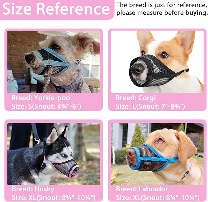 LUCKYPAW Dog Muzzle, Mesh Muzzle for Small Medium Large Dogs, Soft Mouth Guard to Prevent Biting Chewing, Drinkable Breathable Adjustable Puppy Mouth Cover(XL(Snout: 8¾"-10¼"), Pink)