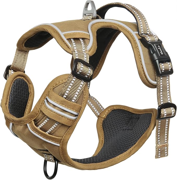 HEELE Dog Harness, Dog Harness for Small Medium Large Dogs No Pull Adjustable Padded Reflective Harness with Handle for Walking Training, Brown, XS