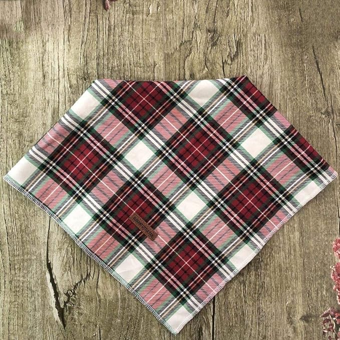 Elegant little tail Christmas Dog Bandana 1PCS Plaid Pet Bandana Washable Reversible Cotton Boy Bibs Scarf, Adjustable Square Dog Kerchief for Small to Large Dogs and Cats