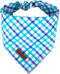 Summer Dog Bandana, Comfortable Cotton Grid Triangle Bid Scarf for Medium Large Dog, Washable Pet Kerchief for Boy Girl Dogs,Blue and White Cute Bandana Dogs,Cute Classic Puppy Bid Scarf