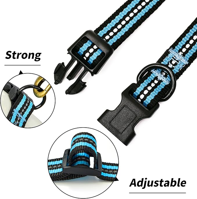 Mile High Life Reflective Dog Collar | Nylon Pet Collars wiith Buckle | Light Weight Puppy Collars | Light Blue Dog Collars for Small Dogs (Light Blue, X-S)