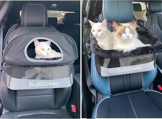 Dog Booster Car Seat for Small Pets Under 20lbs, with Protective Mesh Cover & Foldable Metal Frame, Safety Leash, Plush Cushion, Portable Pet Car Seat for Puppy Cats