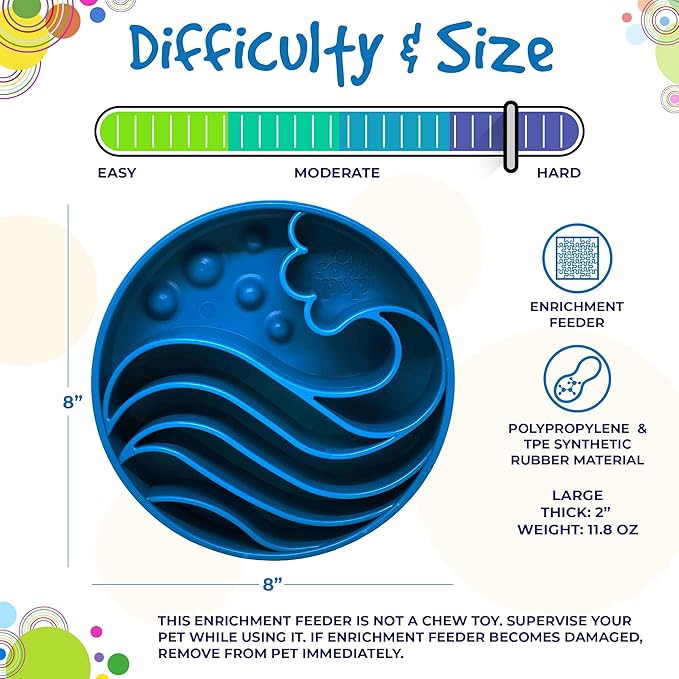SodaPup Wave Enrichment Bowl – Durable Enrichment Slow Feeder Bowl Made in USA from Non-Toxic, Pet-Safe, Food Safe Material for Mental Stimulation, Slowing Down Eating, Healthy Digestion, & More
