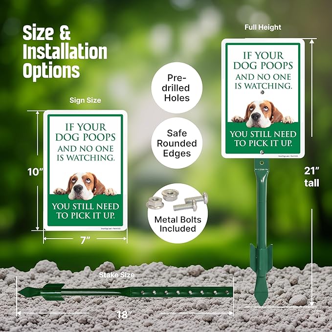 SmartSign Funny Pick Up After Your Dog Yard Sign - 10"x7", 21.5 inch Tall Lawn Sign & Stake Kit, Cute Dog Graphic, 40 mil Laminated Rustproof Aluminum
