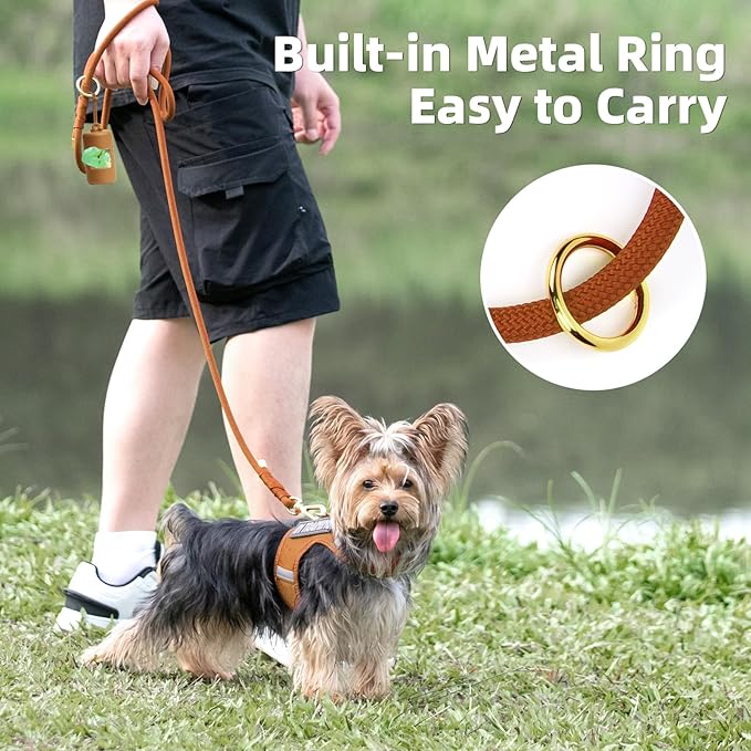 Durable Handwoven Dog Leash for Small & Medium Dogs, 5/16 inch Rope Lead with Anti-Tangle Swivel Clip, Soft & Lightweight, 5FT Long – Ideal for Daily Walking & Training (Carmel Brown)