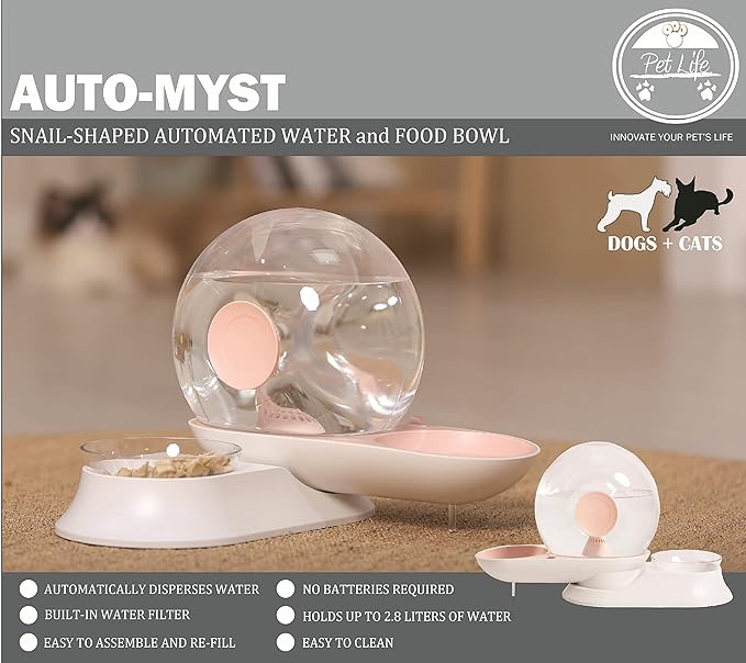 Pet Life ® 'Auto-Myst' 2-in-1 Snail-Shaped Gravity Filtered Automatic Cat and Dog Water Feeder and Pet Water Dispenser with 6-Pack Filters