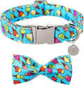 Summer Dog Collar with Bow Tie, Cotton Cute Bowtie Dog Collar, Summer Bowtie Collar for Large Boy Girl Dog, Comfortable Blue Dog Collar with Metal Buckle, L