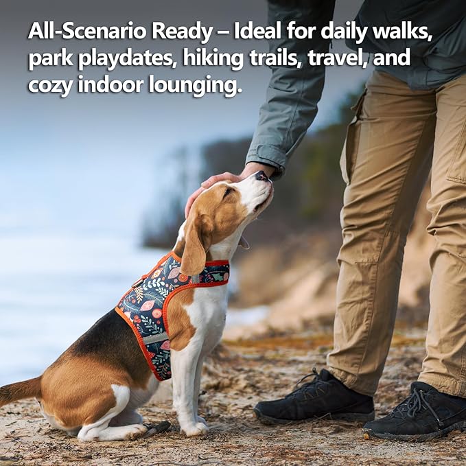 Dog Harness for Small Sized Dog,Hook-and-Loop Easy On/Off, Reflective Adjustable Soft Mesh Vest for Puppy (Navy Floral Print,XXXS)
