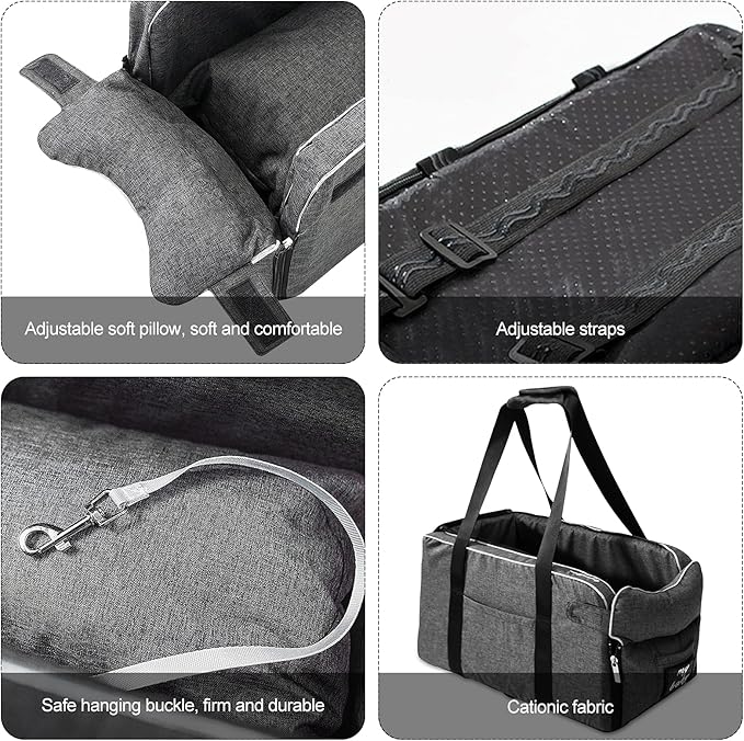 Ergocar Pets Booster Seat for Car Front Seat Travel Carrier Cage Shoulder Straps Collapsible Soft Washable Portable Small Dogs & Cats Car Seat Puppy Car Seat Within 6kg-Gray, Straps