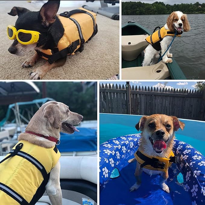 Dog Life Jacket Easy-Fit Adjustable Belt Pet Saver Swimming Safety Swimsuit Preserver with Reflective Stripes for Doggie (M, Yellow)
