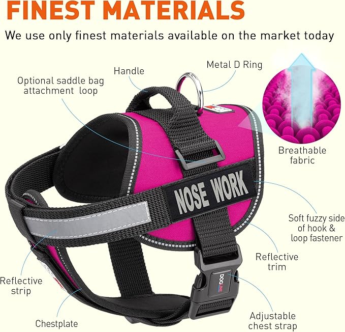 Dogline Vest Harness for Dogs and 2 Removable Nose Work Patches, X-Small/15 to 19", Pink