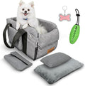 Center Console Dog Car Seat for Small Dogs & Puppies - Travel Carrier for Console with Built-in Safety Leash, Foldable Design, Dual-Sided Cushion, Puppy Booster & Bonus Yellow Chew Toy (Green)