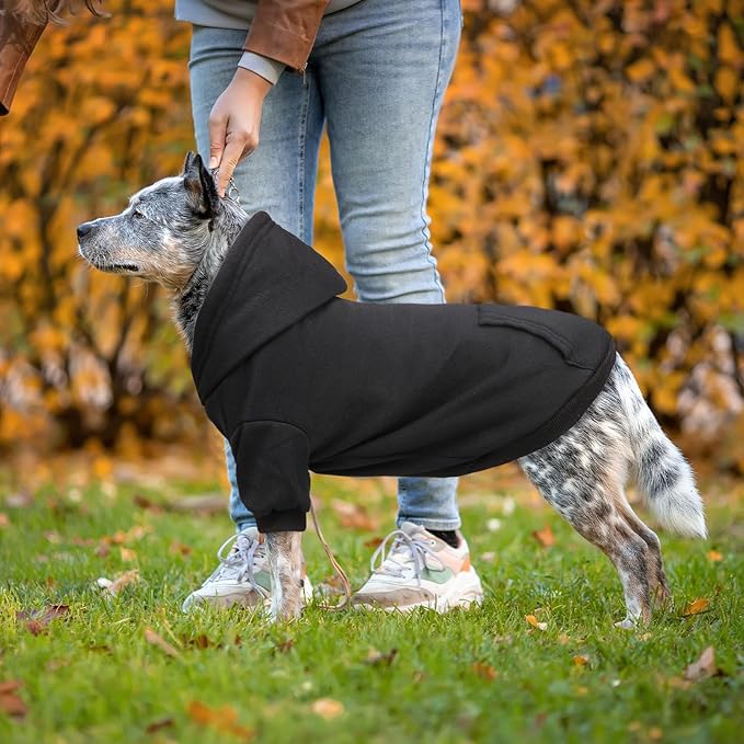 Dog Hoodie Dog Sweaters for Large Dogs Pet Sweater Solid Soft Brushed Fleece Pet Clothes Hoodie Sweatshirt with Pocket(Black-XXL)