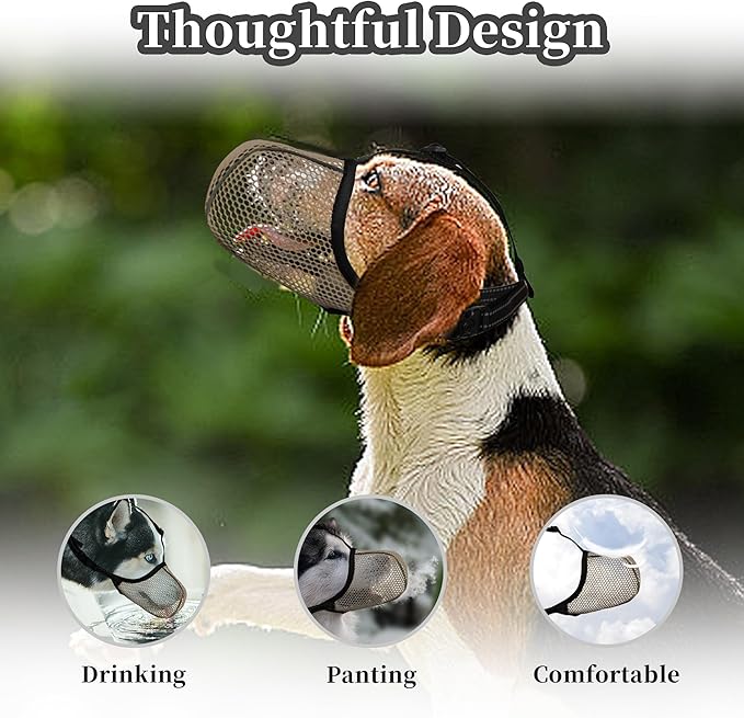 Dog Muzzle, Breathable Soft for Large Dogs to Anti & Prevent Barking Biting Chewing, Reflective & Adjustable Basket Muzzle with Air Mesh for Doberman Brown XL