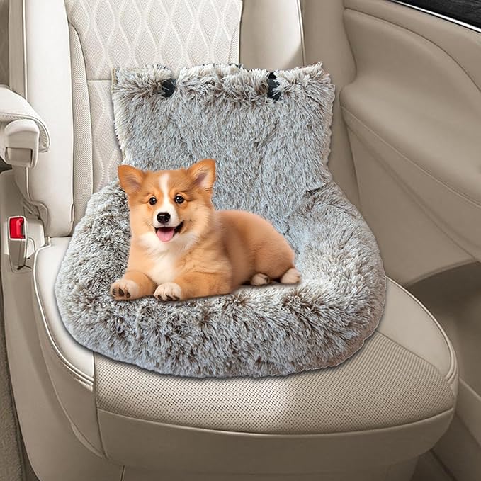 Pet Car Seat Plush – Stylish Puppy Cushion, Ergonomic, Stylish, Non Slip Travel Bed, Traveling Camping Kitten Road Trip | Multipurpose Outdoor Indoor Utility Lightweight Compact