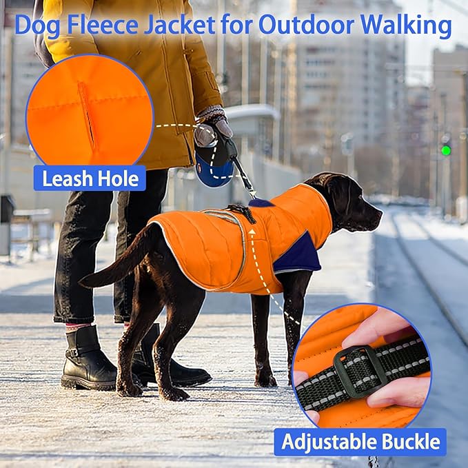 MIGOHI Thermal Large Dog Fleece Jacket - Rainproof Coat for Large Dogs, Thick Dog Winter Coat,Snow Jacket for Dogs Windproof for Hunting Camping,Windy Chilly Days,Doberman,Great Dane,3XL,Orange