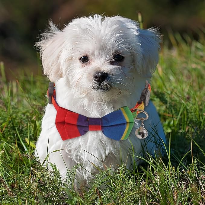 Beaupretty Dogs Bow Tie Rainbow Collar, Cute Cat Collar Adjustable Dog Cat Bowknot Collars with Bell for Cat Pet Supplies