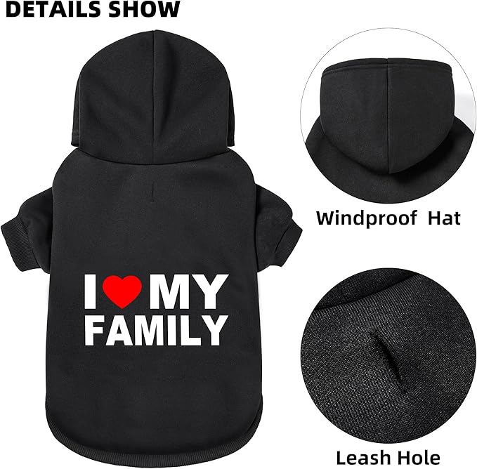 GreenJoy Dog Sweater Dog Hoodie Cold Weather Coat Hooded Sweatshirt for Puppies,Cats, Small Medium Large Dogs (Black(Family), Large/X-Large)