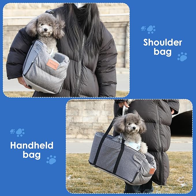 Dog Car Seat for Small Dogs, Center Console Dog Car Seat with Storage Pockets and Clip-On Safety Leash, Detachable and Washable Dog Booster Car Seat, Portable Dog Travel Carrier Bed(Grey)