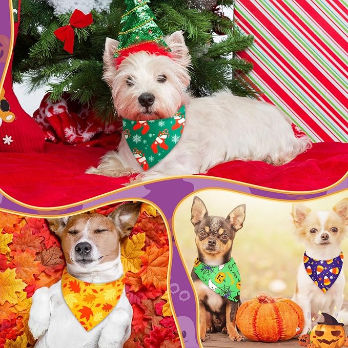 Preboun 200 Pcs Mixed Holiday Dog Bandanas Bulk Festival Bandanas for Dog Triangle Kerchief Bib Scarf Set for Pet Cat Party Costume Photo Props Accessories Pet Shops Owners Groomers, 25 Styles