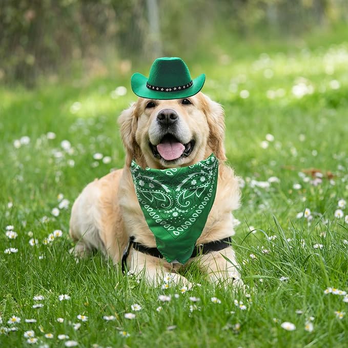 Dog Cowboy Hat and Bandana Scarf Dog Cat Sombrero Puppy Hat Dog Cat Costume Cosplay Cap Puppy Pet Dog Cat Holiday Pet Party Decoration (Green)