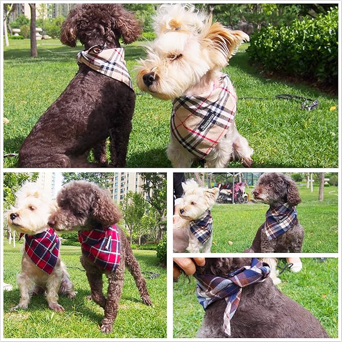 Adjustable Plaid Dog Bandanas,1PC Soft Washable Cotton Triangle Bib Kerchief Scarfs for Small Medium Large Dogs and Cats (Pink, Small)