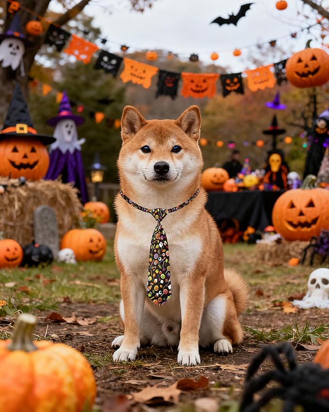 PET SHOW 10pcs Halloween Medium Dog Ties Neckties for Large Dogs Adjustable Holiday Grooming Accessories Neck Ties Bowties Girl Boy Festival Costumes Assorted Puppies Cats Party Favor