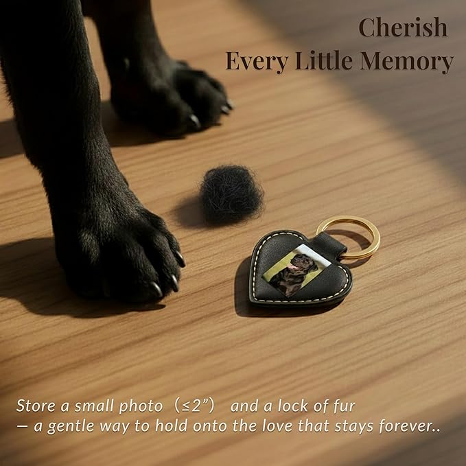 Pet Memorial Keychain – Heart Leather Keepsake for Dog & Cat Lovers, Single & Gift Set, Paw Print Heart