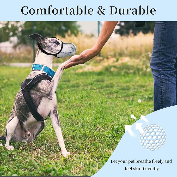 Blue Dog Muzzle, Breathable Soft for Large Dogs to Anti & Prevent Barking Biting Chewing, Reflective & Adjustable Basket Muzzle with Air Mesh for Doberman Blue XL