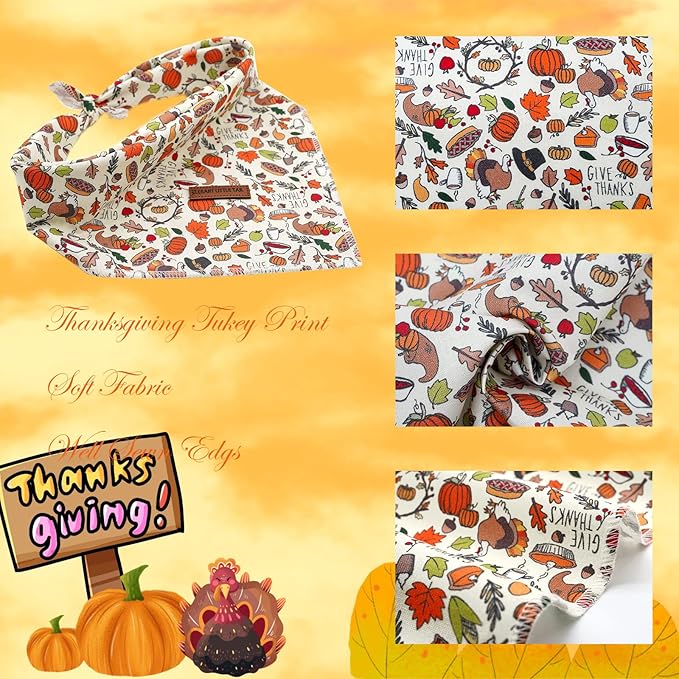 Elegant little tail Dog Bandana, Thanksgiving Turkey Girl Boy Dog Bandanas for Small Medium Large Dogs Washable Square Pet Scarf Adjustable Pet Kerchief
