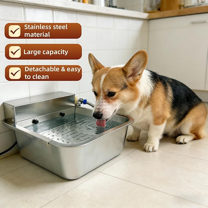 Automatic Dog Water Dispenser 3-Gallon Stainless Steel Outdoor Drinking Bowl for Large Dogs, Self-Filling Water Bowl with Filter Mesh to Filter Leaves and Other Debris(11L-B)