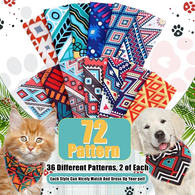 Amylove 120 Pcs Dog Bandanas Bulk Holiday Triangle Dog Pack Puppy Kerchief Bandana Adjustable Pet Scarf for Pet Cat Costume Accessories Decor(Geometry)