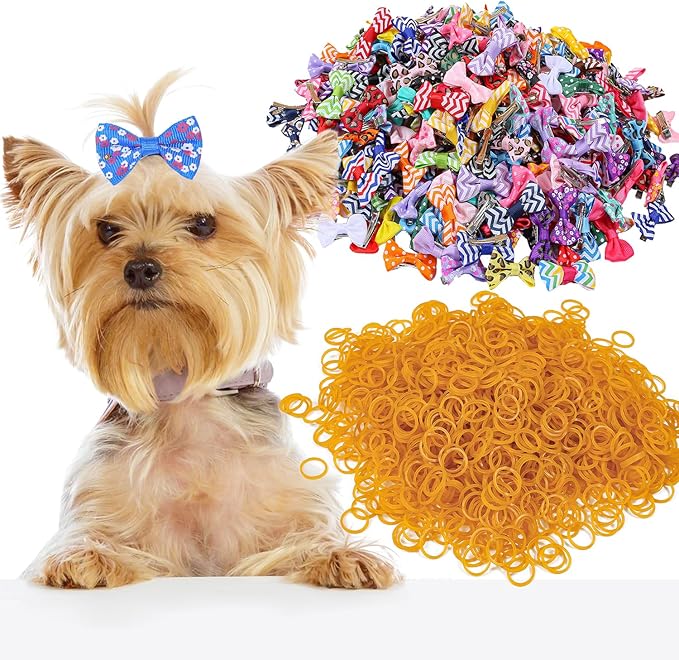 XIMA 160 Pieces Pet Hair Bows with Clips and Rubber Bands, Multicolor Puppy Dog Grooming Accessories