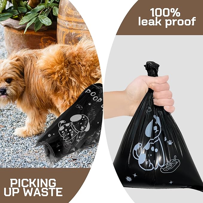 Dog Poop Bags Rolls with Dispenser - Scented & Leak-Proof Dog Waste Bags in Green/Black, 13x9 Inch Extra Large Poop Bags for Dogs, 120/360/630 Counts