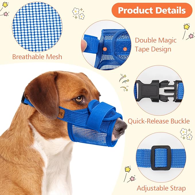 Coppthinktu Soft Dog Muzzle, Breathable Mesh Muzzle for Small Medium Large Sized Dog Mouth Cover, Adjustable Muzzles to Prevent Biting Barking Dogs Mouth Cover Allows Drinking (Dark Blue XL)
