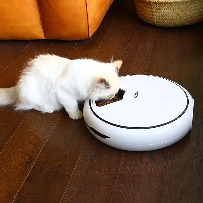 Lentek Automatic Pet Feeder - Auto Feeding Dispenser for Cat & Dogs, Set Time Dry Multiple Feeding, Alimentador Control, Programmable, USB Powered, Automatico De Sensor, 25 Oz Total Capacity, White