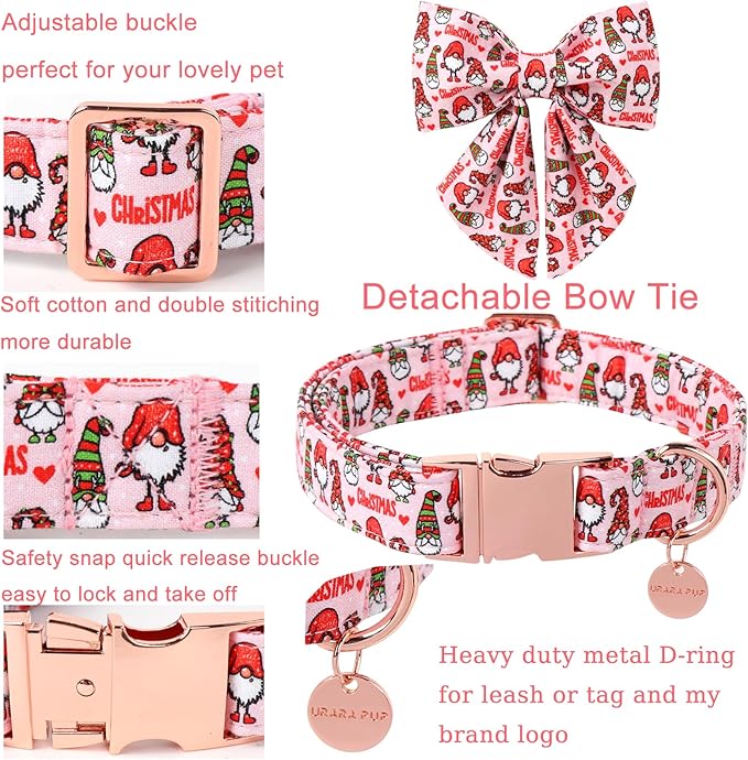 Christmas Dog Collar with Bow Tie, Cotton Christmas Bowtie Collar for Medium Girl Boy Dog, Comfortable Dog Collar Bowtie with Durable Metal Buckle, Adorable Pet Collar,S,Neck 10-16in
